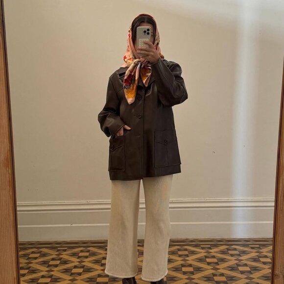 Vintage Chocolate Brown Faux Leather 90s Blazer Jacket - Picture 3 of 6